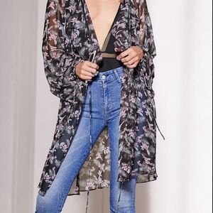 Victoria's Secret Black and Pink Floral Cover-Up M/L Lingerie.